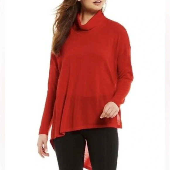 Eileen Fisher Sweater Women's XL Red Asymmetrical Merino Wool Drapey Cowl Casual - Picture 2 of 14